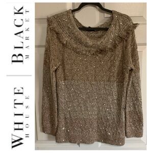 ☃️ WHITE HOUSE BLACK MARKET Gold Sequin Glitter Sweater L